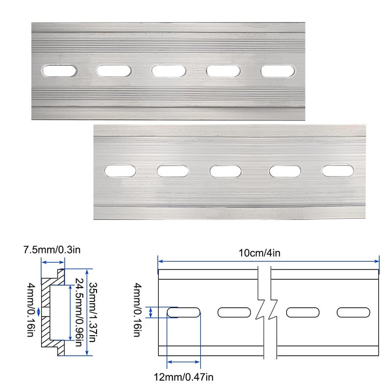 CKANDAY 10 Piece Aluminum DIN Rails, 4 Inches Long, 35mm Wide, 7.5mm High, Top Hat Slotted DIN Rail, with 20 Pcs MXU-DIN-100 Extra Premium Screws Included for Hardware Components Mounting - Image 2